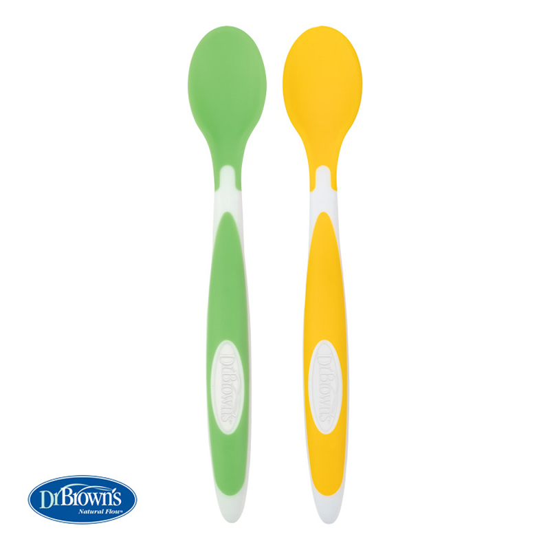 DR.BROWN'S Cucchiai con estremità morbida 2 pz, giallo e verde