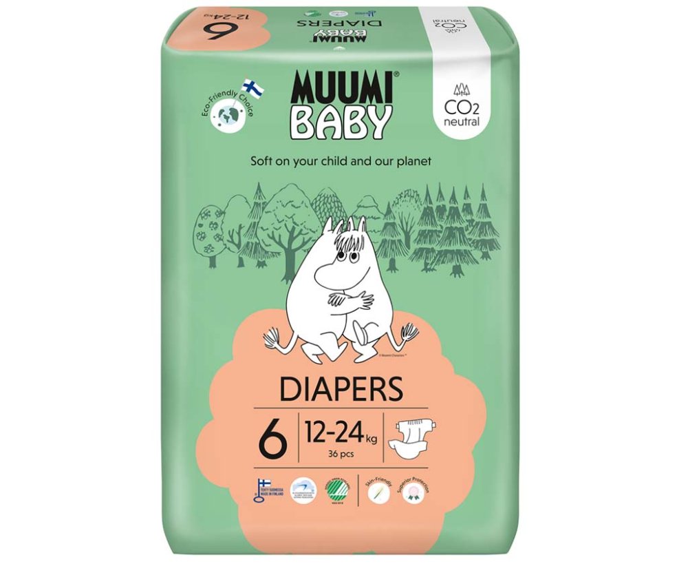 MUUMI Baby 6 Junior 12-24 Kg (36 Pcs), Eco Diapers