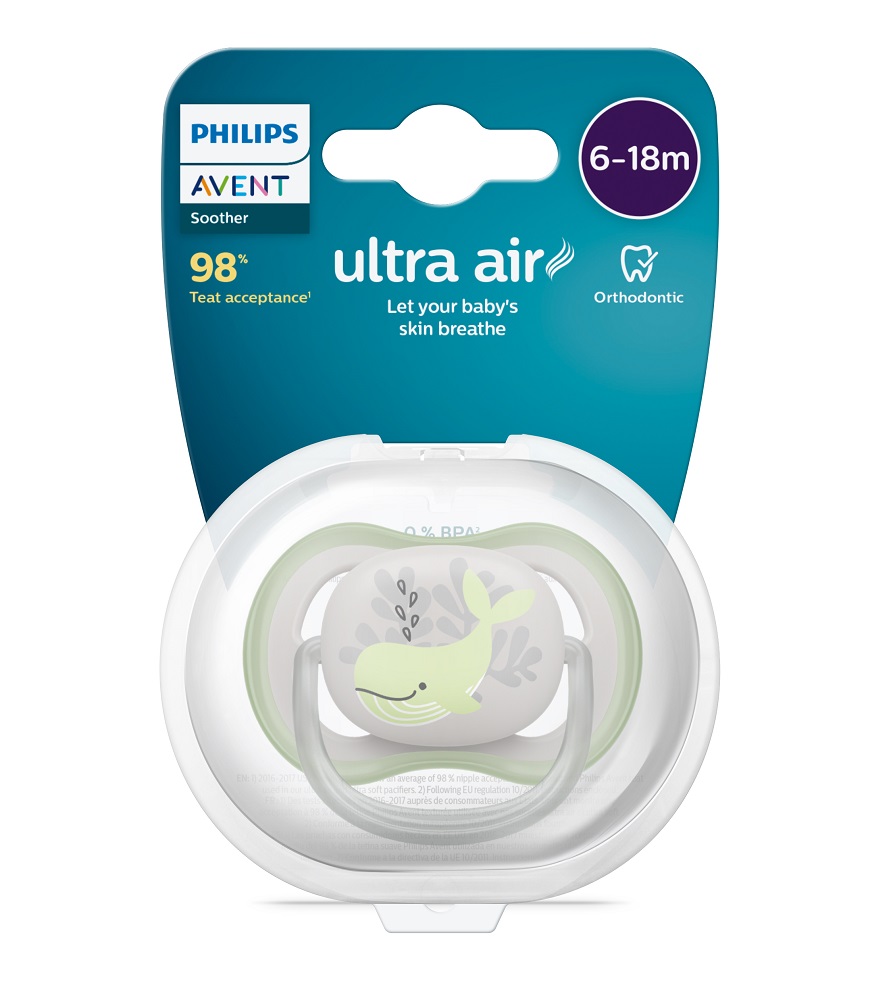 Philips AVENT Ultra Air Pacifier Image 6-18m Whale, 1pc