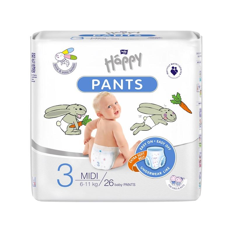 BELLA HAPPY Pants Pleničke Za Enkratno Uporabo 3 Midi (6-11 Kg) 26 Kos