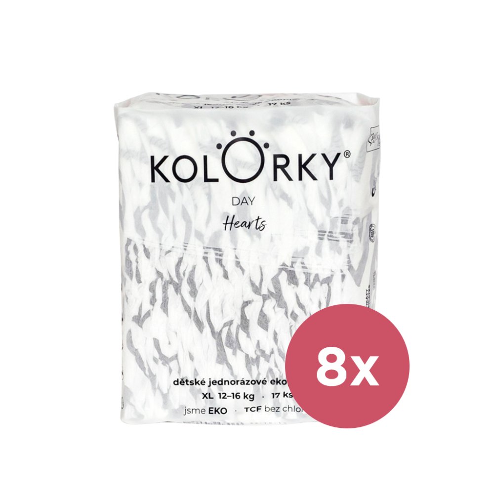 KOLORKY DAY Couches Jetables Eco, Coeur XL (12-16 Kg) 136 Pcs - STOCK MENSUEL