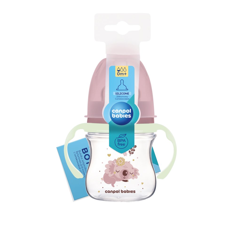 CANPOL BABIES Biberon Anti-colique Avec Poignées Lumineuses EasyStart Sleepy Koala 120ml Rose