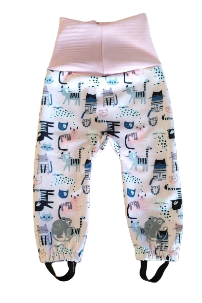 Mitwachsende Softshellhose für Kinder mit Membran Monkey Mum® - Rosa Katzen 74/80