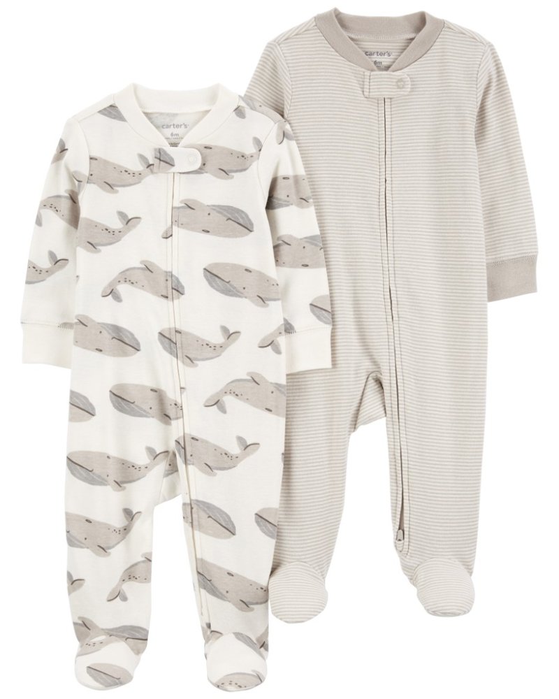 Tuta con cerniera Sleep&Play di CARTER, colore grigio balena/righe, neutra, 2 pezzi, taglia 9 mesi. 74