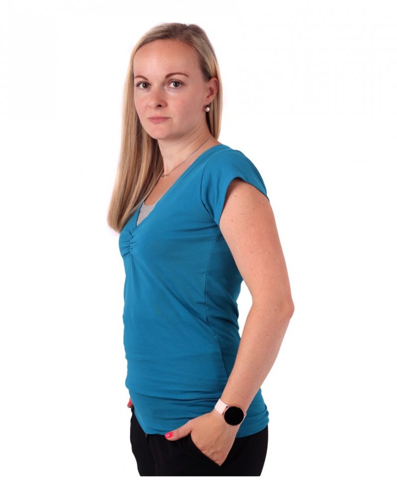 Chemise d'allaitement LEA, manches courtes, turquoise foncé M/L – Image 3