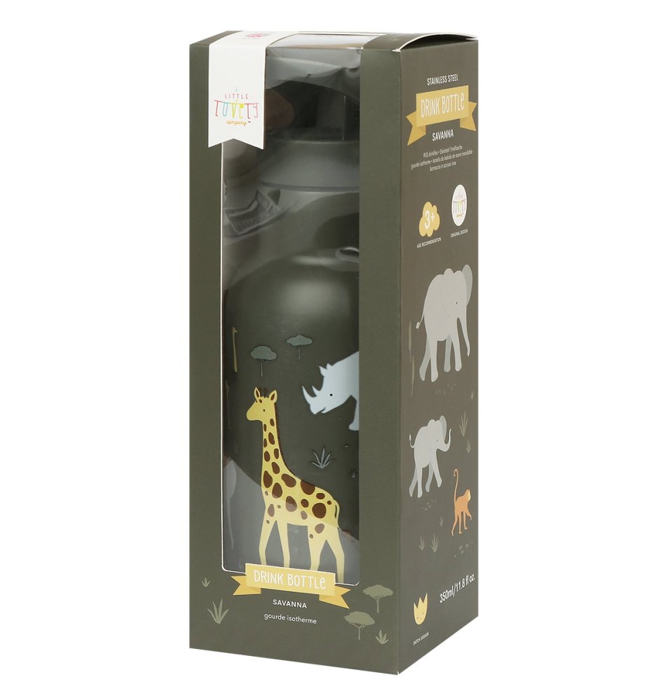 A Little Lovely Company - Borraccia in acciaio inossidabile, 350 ml - Animali della savana - immagine 3
