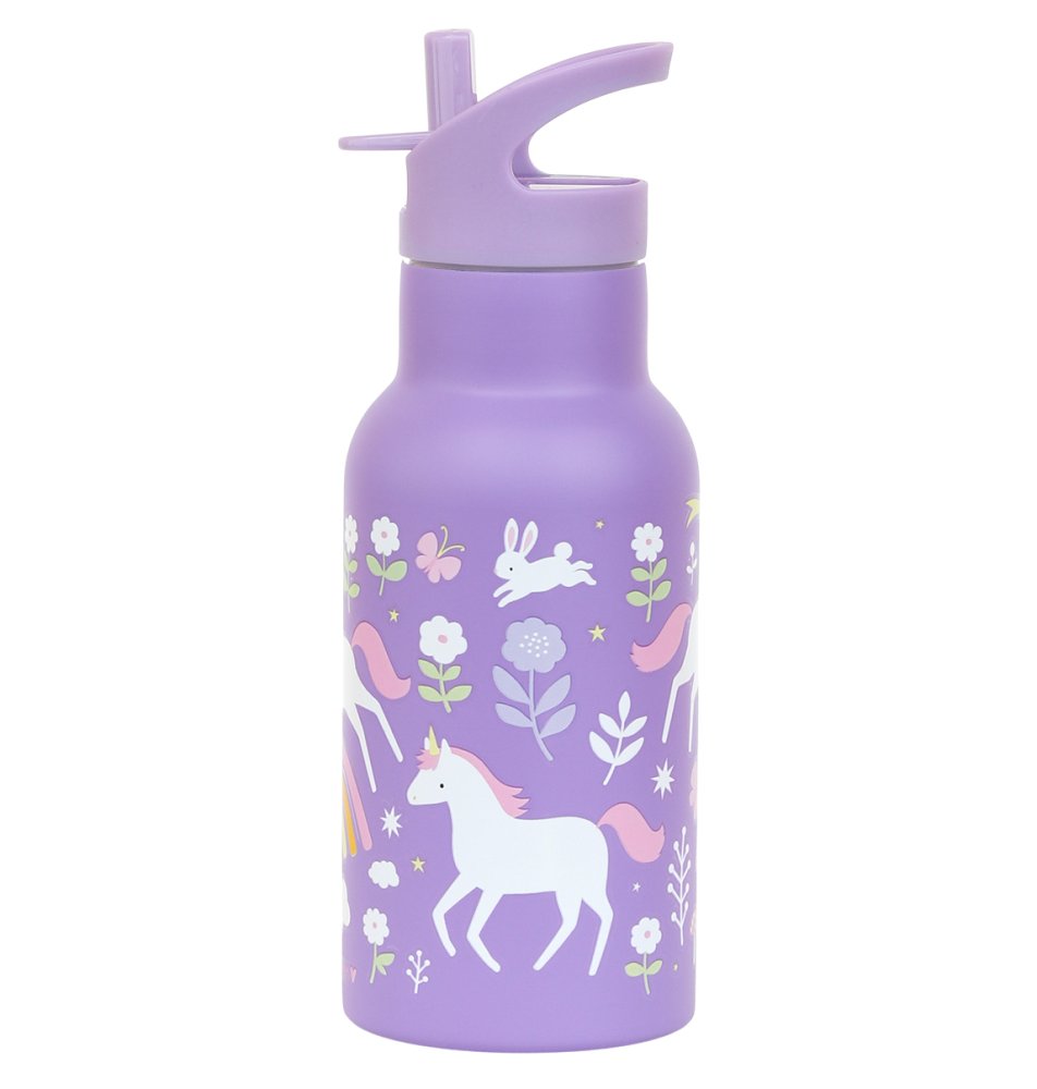 A Little Lovely Company - Borraccia in acciaio inossidabile, 350 ml - Unicorno e arcobaleno