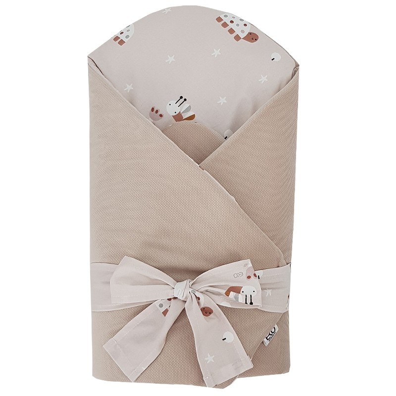 Couverture d'emmaillotage écologique en coton avec insert amovible en noix de coco VELVET Bees Beige 75x75 cm