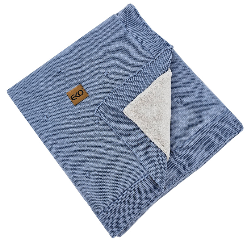 EKO Kocyk dziergany z podszewką Jeans 100x80 cm - obrazek 4