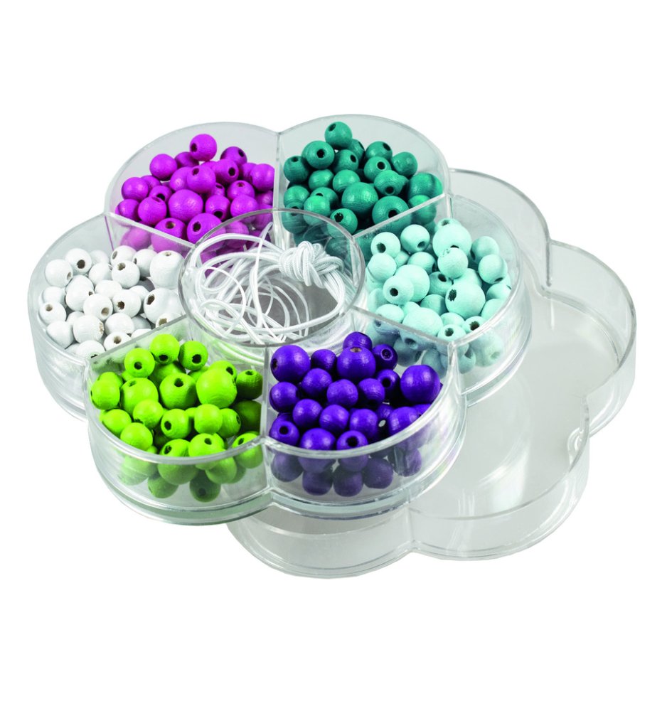 Detoa Drewniane koraliki w kwiatku pastelowe