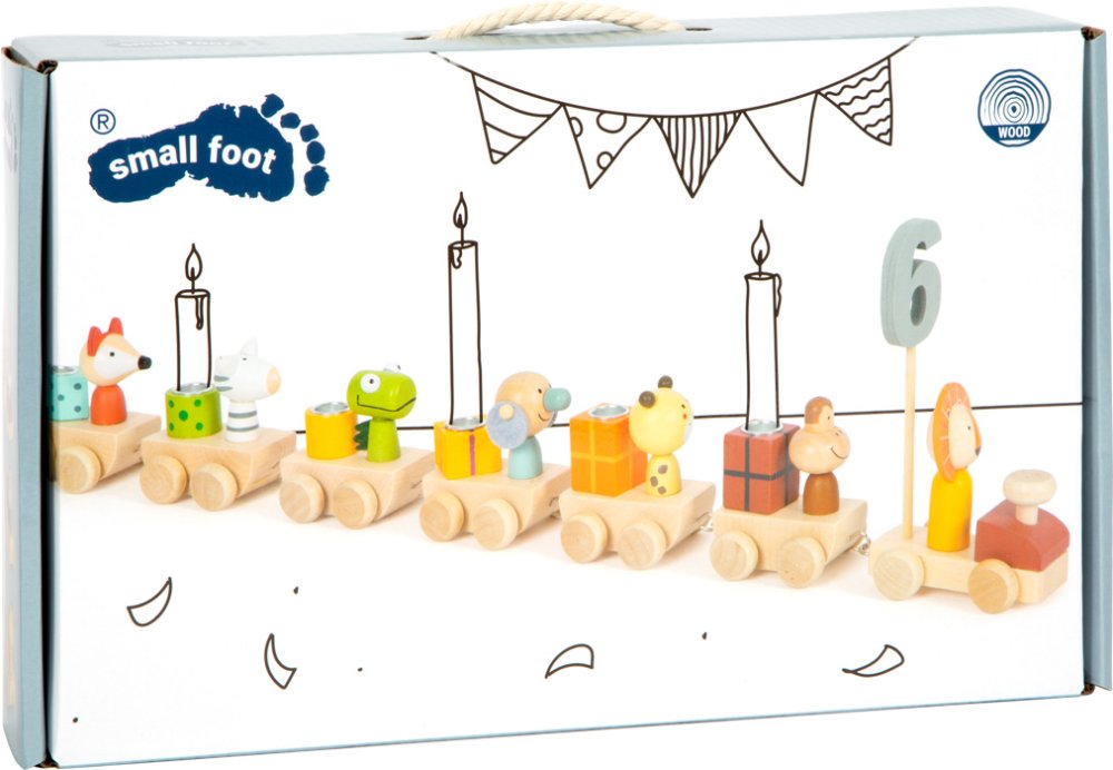 small foot Drewniany pociąg urodzinowy ze zwierzątkami - obrazek 3