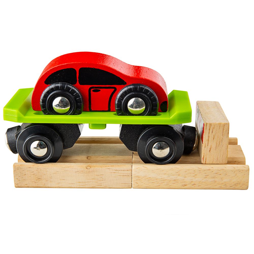 Bigjigs Rail Waggon mit Auto + 2 Schienen