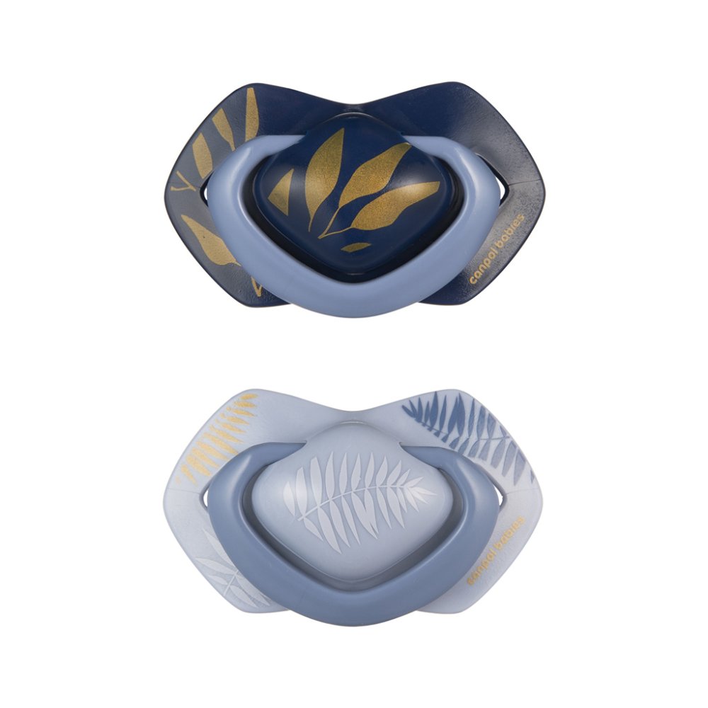 CANPOL BABIES Sucette silicone symétrique Light touch GOLD 6-18m 2pcs bleu