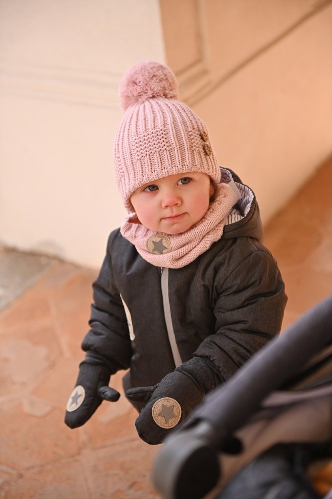 Mütze gestrickt Bommel Knöpfe Outlast ® - hellrosa 3 | 42-44 cm – Bild 5