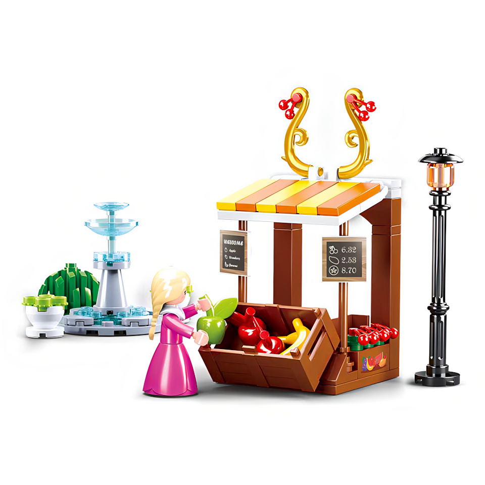 Sluban Girls Dream Village M38-B0870 Dobový stánek s ovocem a fontána (obrázek 3)