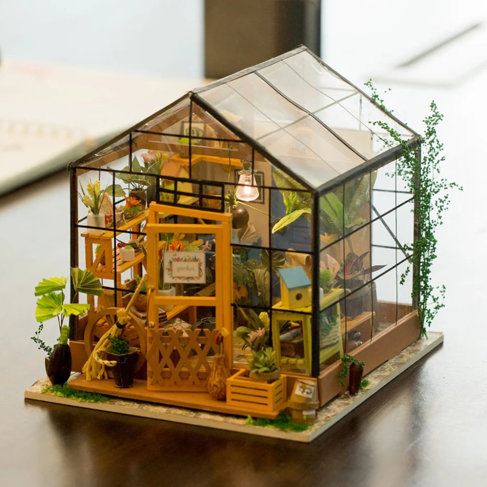 RoboTime 3D dřevěná skládačka Miniatura domečku Květinový skleník (obrázek 4)