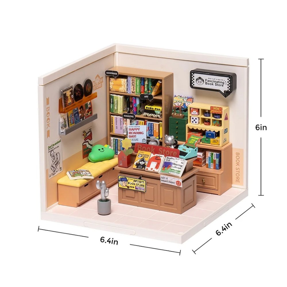 RoboTime 3D dřevěná skládačka Miniatura domečku Fascinující knihkupectví (obrázek 5)