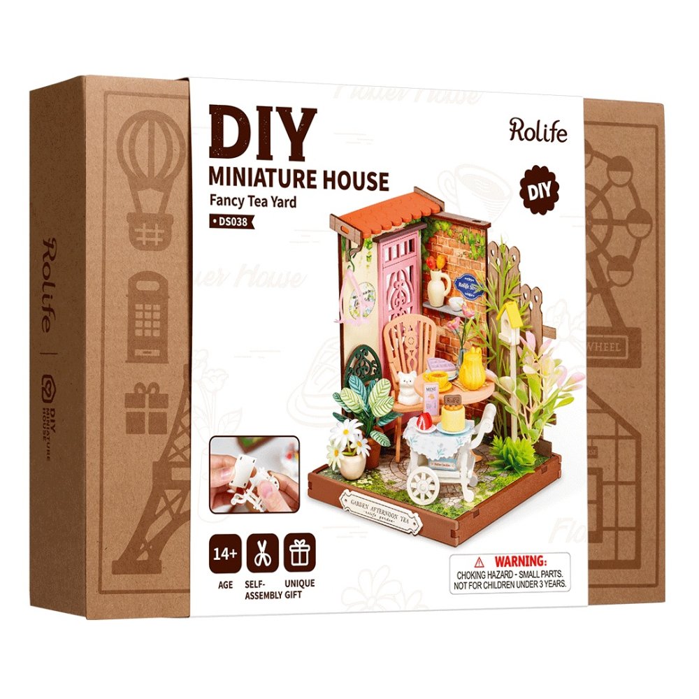 RoboTime 3D dřevěná skládačka Miniatura domečku Zahradní čajový koutek (obrázek 5)