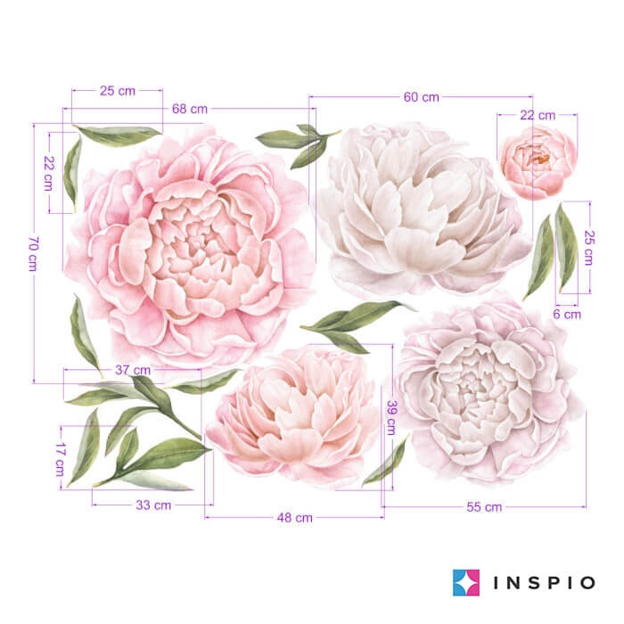 Stickers Muraux - Pivoines Rose Clair Grandes