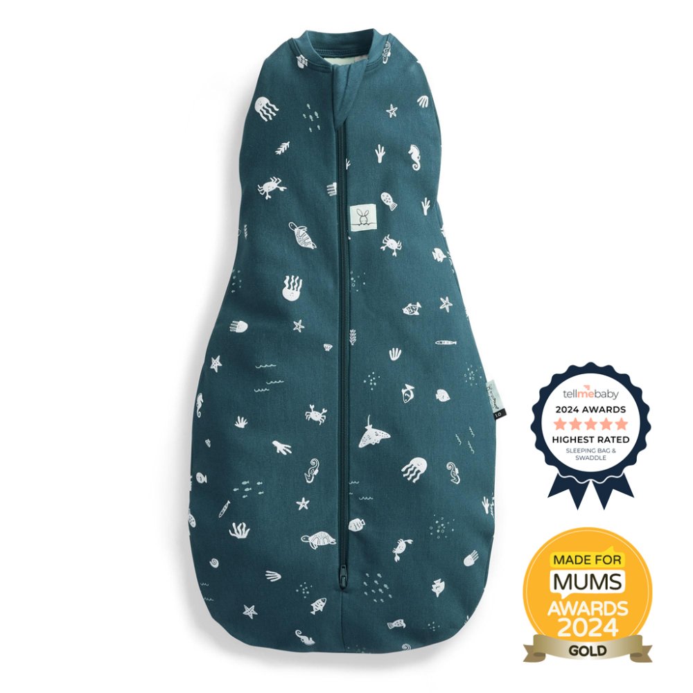 ERGOPOUCH Fascia e sacco a pelo 2in1 Cocoon Ocean 0-3 m, 3-6 kg, 0,2 tog