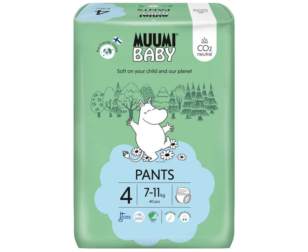 MUUMI Baby Pants 4 Maxi 7-11 Kg (40 Stück), Höschen-Öko-Windeln