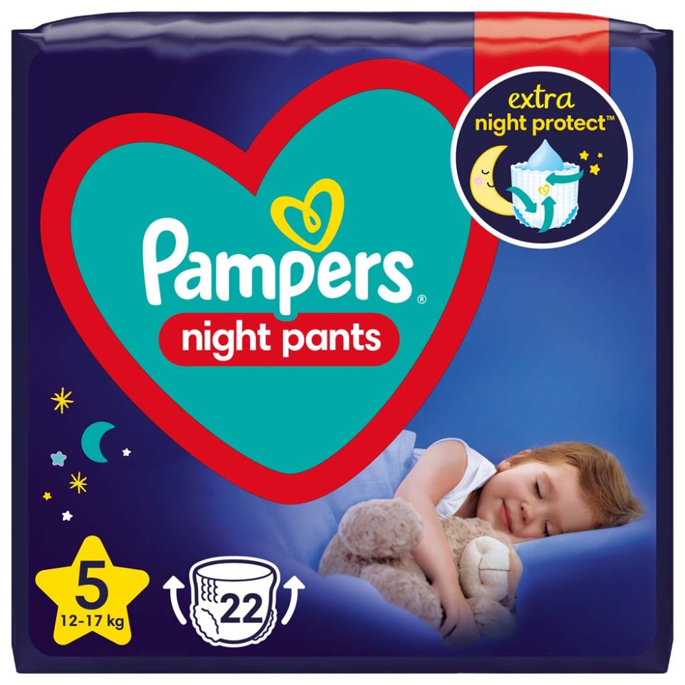 PAMPERS Night Pants Kalhotky Plenkové Jednorázové 5 (12-17 Kg) 22 Ks