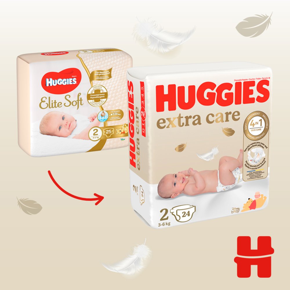 Scutece HUGGIES® De Unică Folosință Extra Care 2 (3-6 Kg) 24 Buc