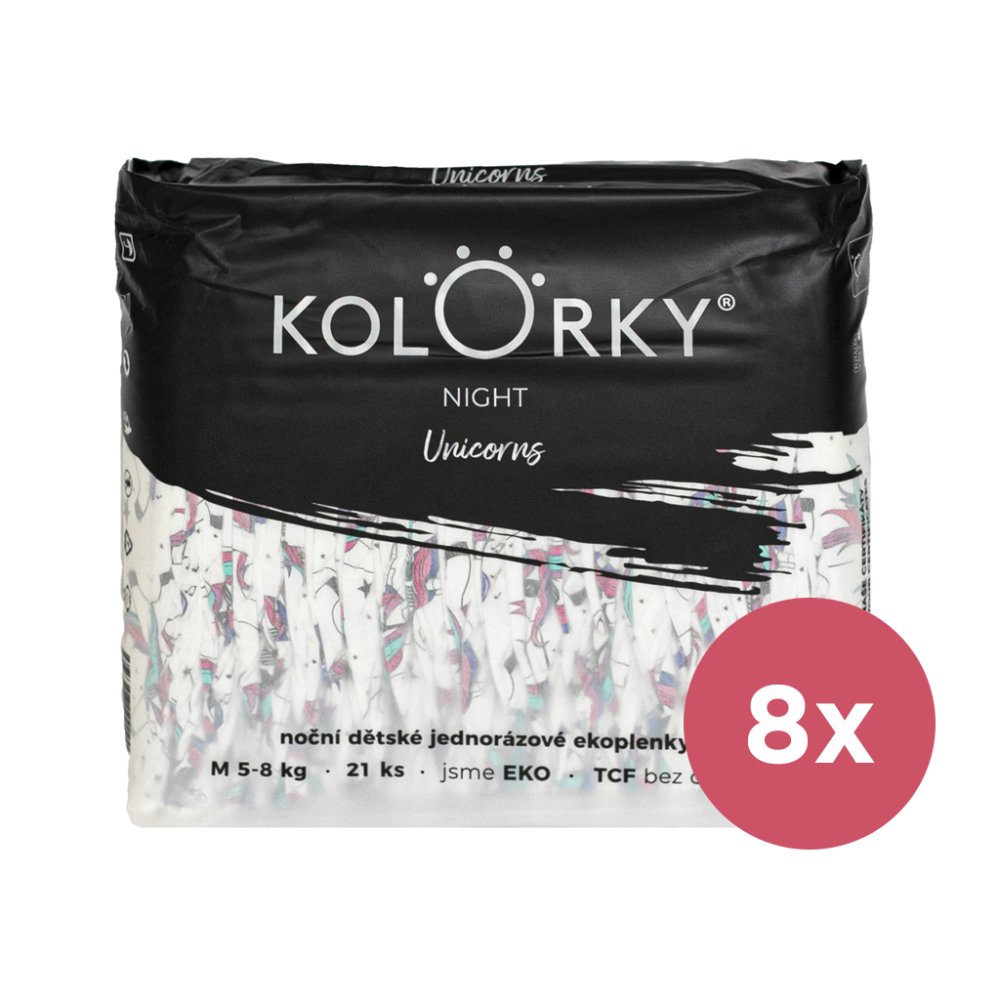 KOLORKY NIGHT Eko Nočne Plenice Za Enkratno Uporabo M (5-8 Kg) 168 Kos - MESEČNA ZALOGA