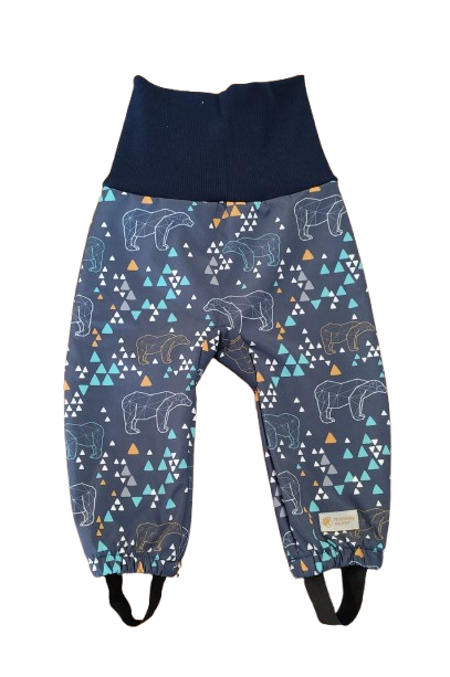 Pantaloni softshell invernali per bambini con agnello Monkey Mum® - Orsetto origami - Blu scuro 74/80