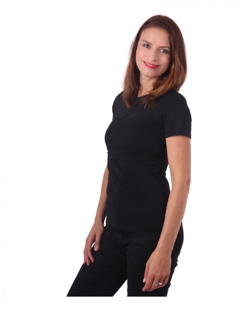 Koszulka do karmienia piersią Lena, krótki rękaw, czarna XS/S