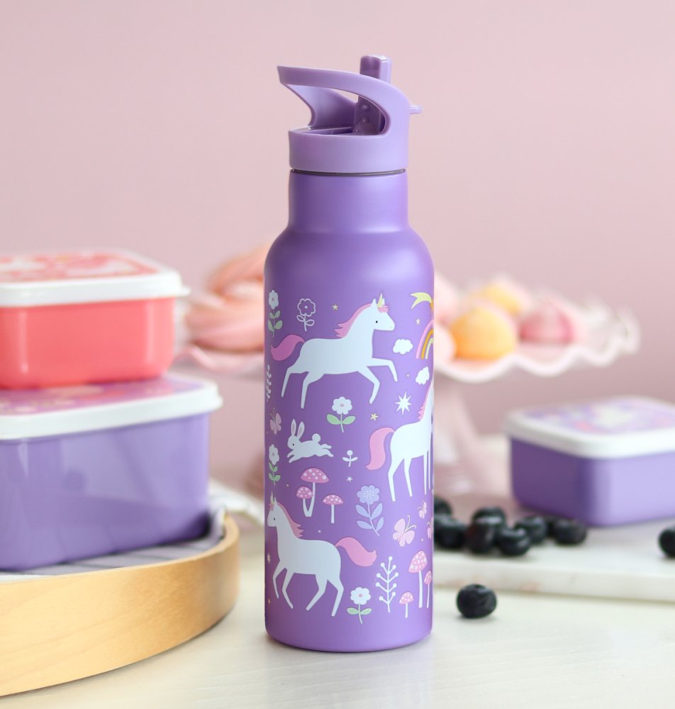 A Little Lovely Company - Borraccia in acciaio inossidabile, 500 ml - Unicorno e arcobaleno - immagine 5