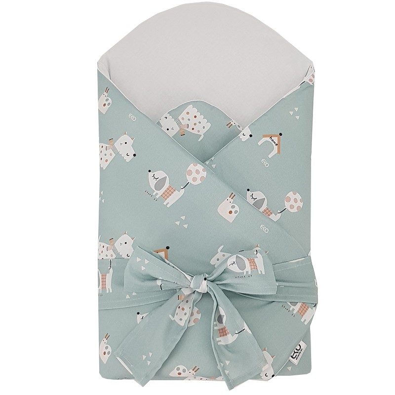 Couverture d'emmaillotage écologique en coton avec insert amovible en noix de coco et nœud Dogs Mint 75x75 cm