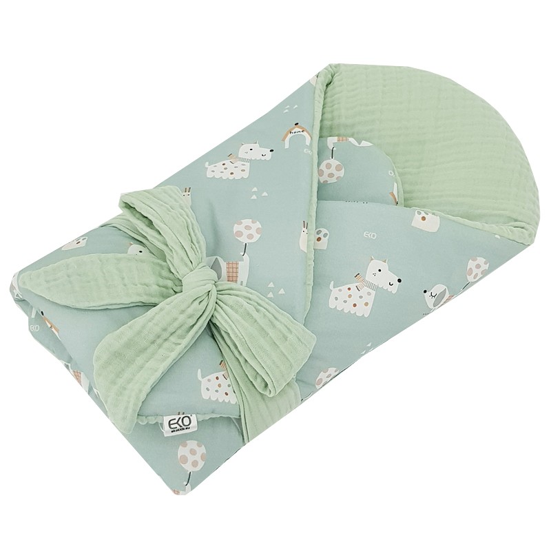 Couverture d'emmaillotage EKO en mousseline avec insert amovible en noix de coco Dogs Muselin Mint 75x75 cm – Image 3