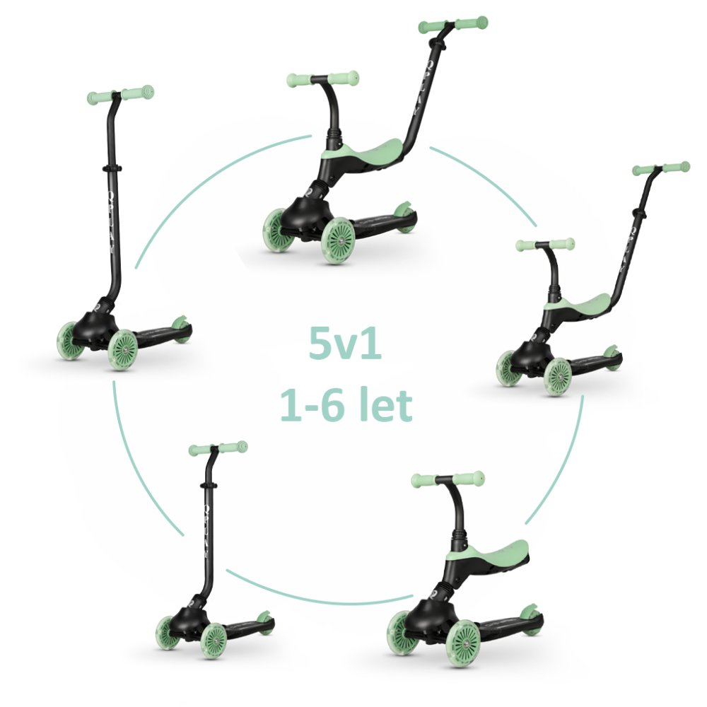 QPLAY Monopattino / bici senza pedali Sema Evo con luci a LED Verde Giada, età 1 - 6 anni, fino a 50 kg