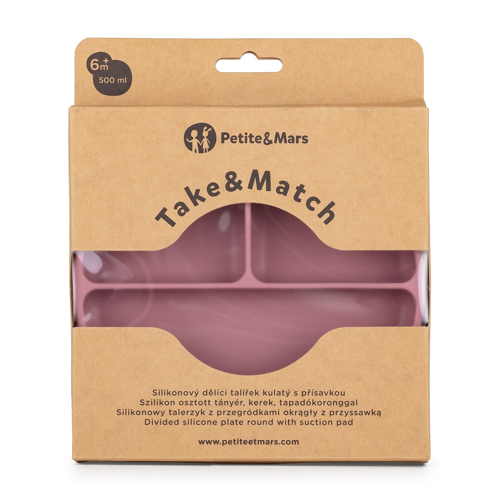 PETITE&MARS Assiette en silicone divisée ronde Take&Match Dusty Rose 6m+ – Image 4