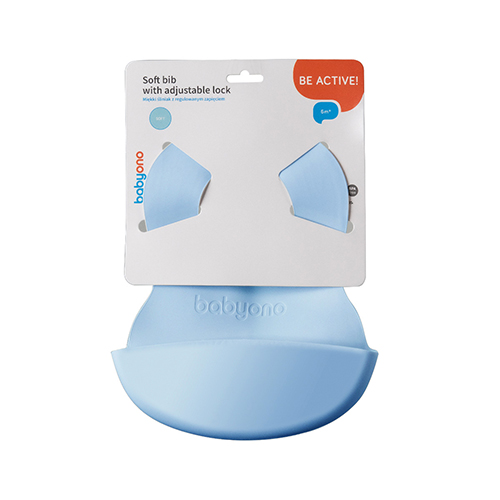 BABYONO Bavaglino morbido in plastica con tasca senza BPA blu 6m+ - immagine 7