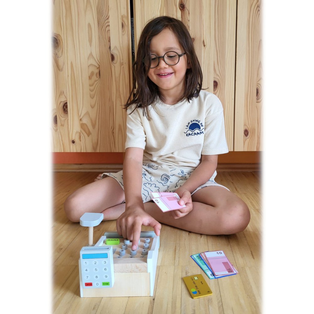 small foot Drewniana kasa fiskalna biała - obrazek 3