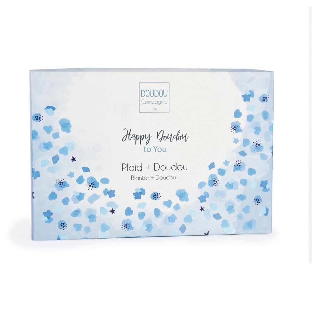 Doudou Zestaw prezentowy szczęśliwy króliczek pled i niebiesko-szary przytulanka - obrazek 4