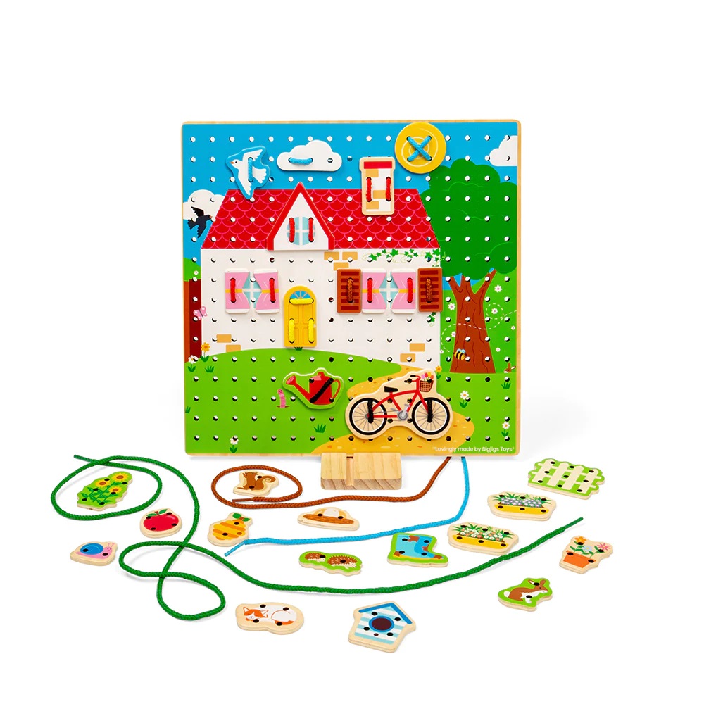 Bigjigs Toys Tablero de enhebrar casita - Imagen 3