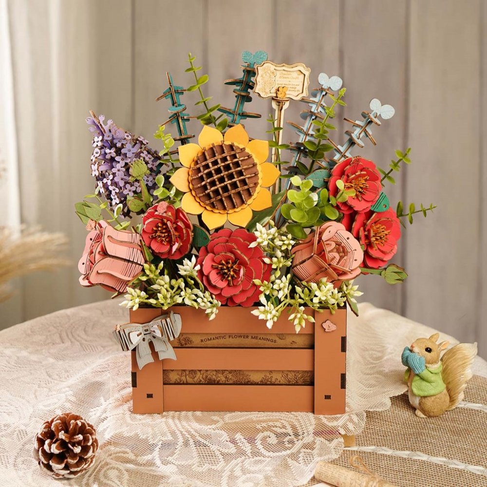 RoboTime Puzzle 3D de madera - Jardinera con flores - Imagen 4