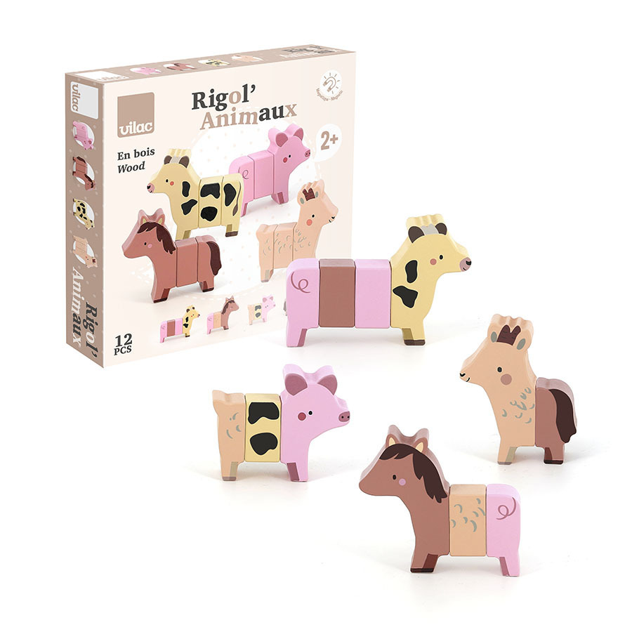 Vilac Puzzle magnétique en bois Animaux rigolos de la ferme