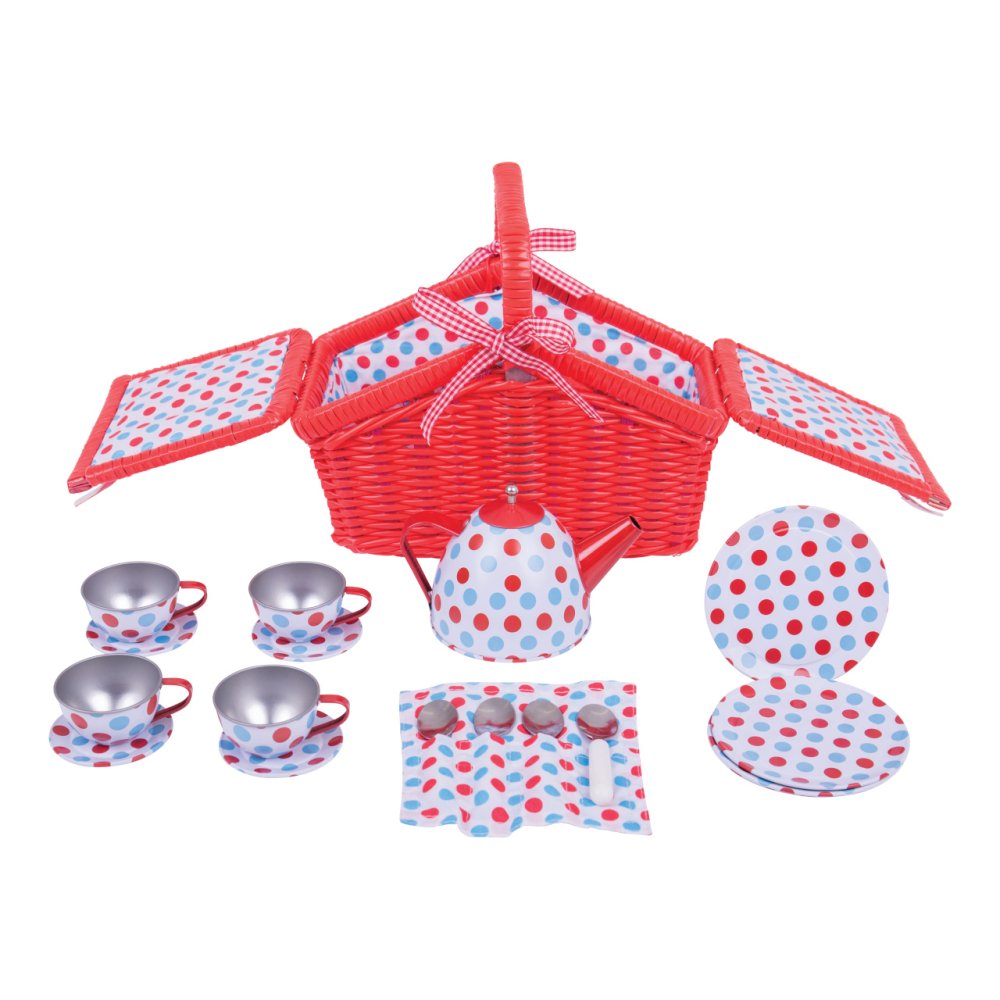 Bigjigs Toys Čajová puntíkovaná sada v piknikovém koši (obrázek 6)