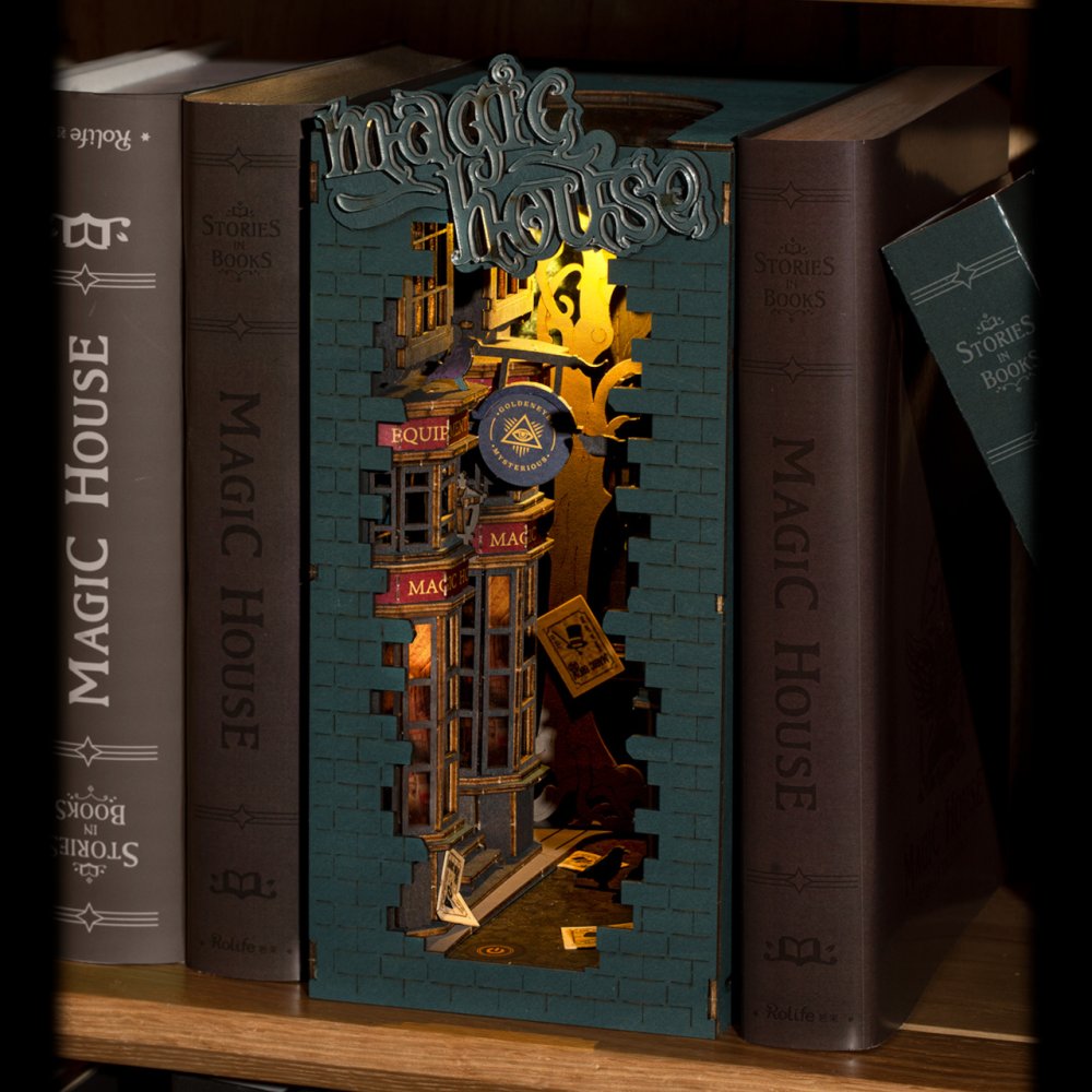 RoboTime 3D skládačka Zarážka na knihy Miniatura domečku Kouzelnická ulička (obrázek 2)