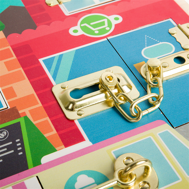 Bigjigs Toys Dřevěná motorická deska západky a zámky (obrázek 5)