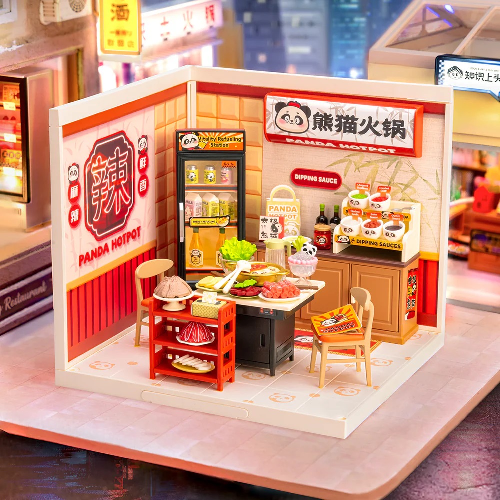 RoboTime 3D dřevěná skládačka Miniatura domečku Asijské bistro Panda Hot Pot (obrázek 5)