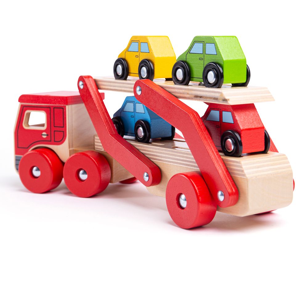 Bigjigs Toys Dřevěný kamion s auty (obrázek 6)