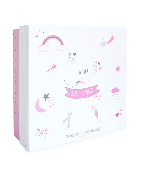 Doudou Dárková sada - plyšový muchláček jednorožec 22 cm (obrázek 3)