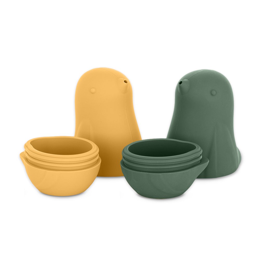 PETITE&MARS Hračky Silikonové Do Koupele Love Birds Ochre Green 6m+