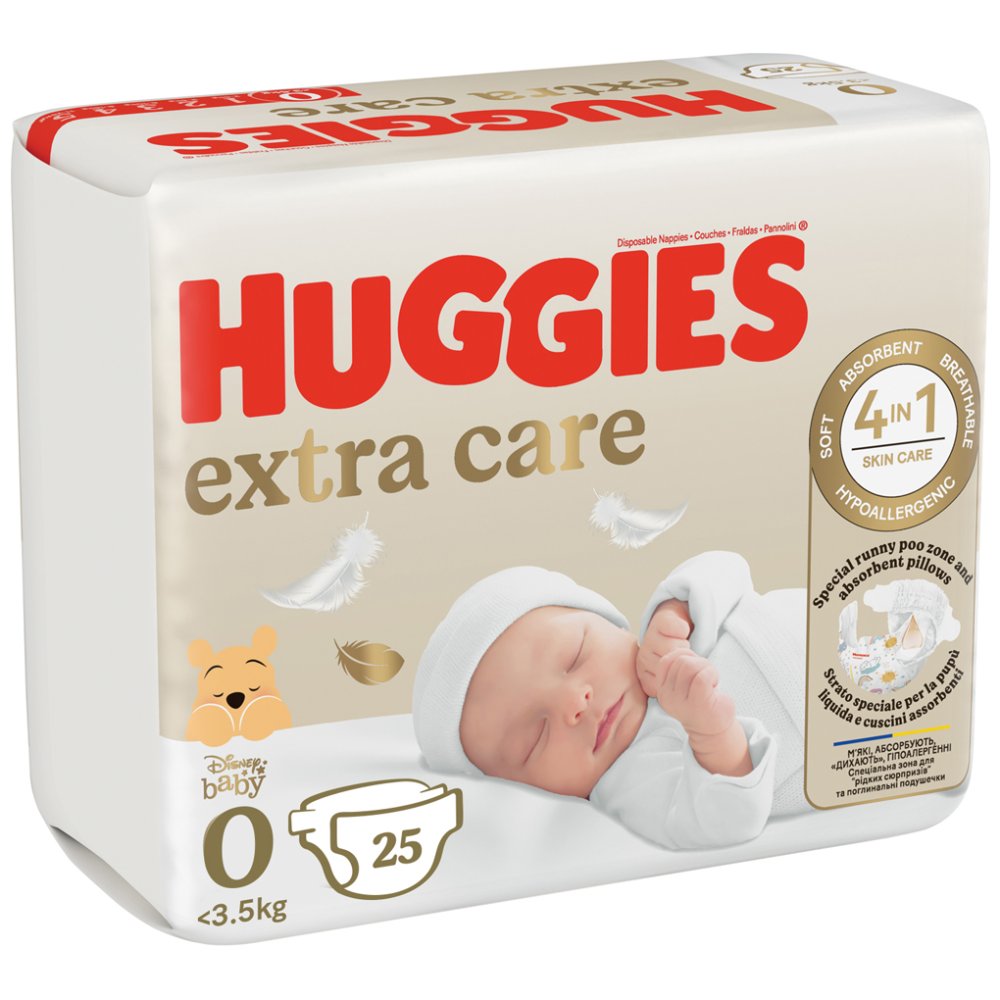 HUGGIES® Pannolini Usa E Getta Extra Care 0 (fino A 4 Kg) 25 Pz