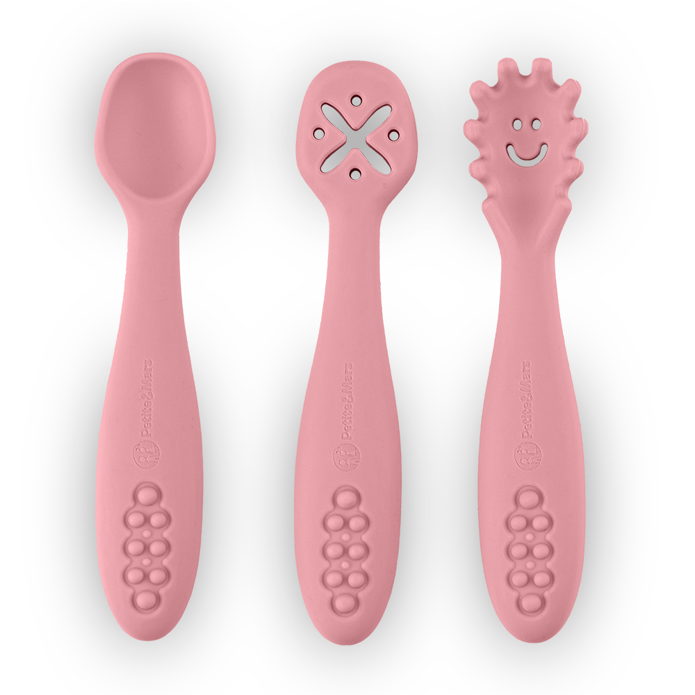 PETITE&MARS Set di 3 cucchiai da allenamento in silicone Take&Match Dusty Rose 6m+ - immagine 6